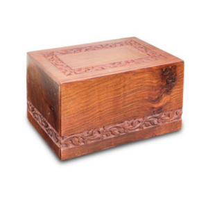Duncan large wood urn showcasing natural craftsmanship for a warm, traditional remembrance display