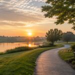 Peaceful lakeside sunset path near cremation services Irving, TX offering comfort and reflection