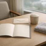Quiet Dallas arrangement table with a folded garment, memorial container sample, and blank obituary folder for cremation services Dallas, TX