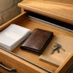 Open home filing drawer with blank cremation paperwork, a document wallet, and keys arranged while missing records are gathered.